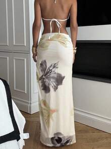 Ronhire 女士优雅花卉印花长裙 - 米色 - 查看 2