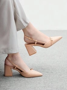 CUCCOO BIZCHIC Women's Fashion Burgundy Pointed Toe Chunky Heel Slip-On Pumps, Classic Minimalist Design For Commuting, Dating, Party, Holiday, Wedding - Apricot - View 1