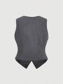 SHEIN MOD Plus Size Women's Solid Color Single-Breasted Vest And Wide-Leg Pants Casual Suit Set In Fall/Winter