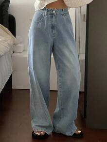 DAZY 女式宽松休闲破洞牛仔裤，夏季 - 藍色 - 查看 6