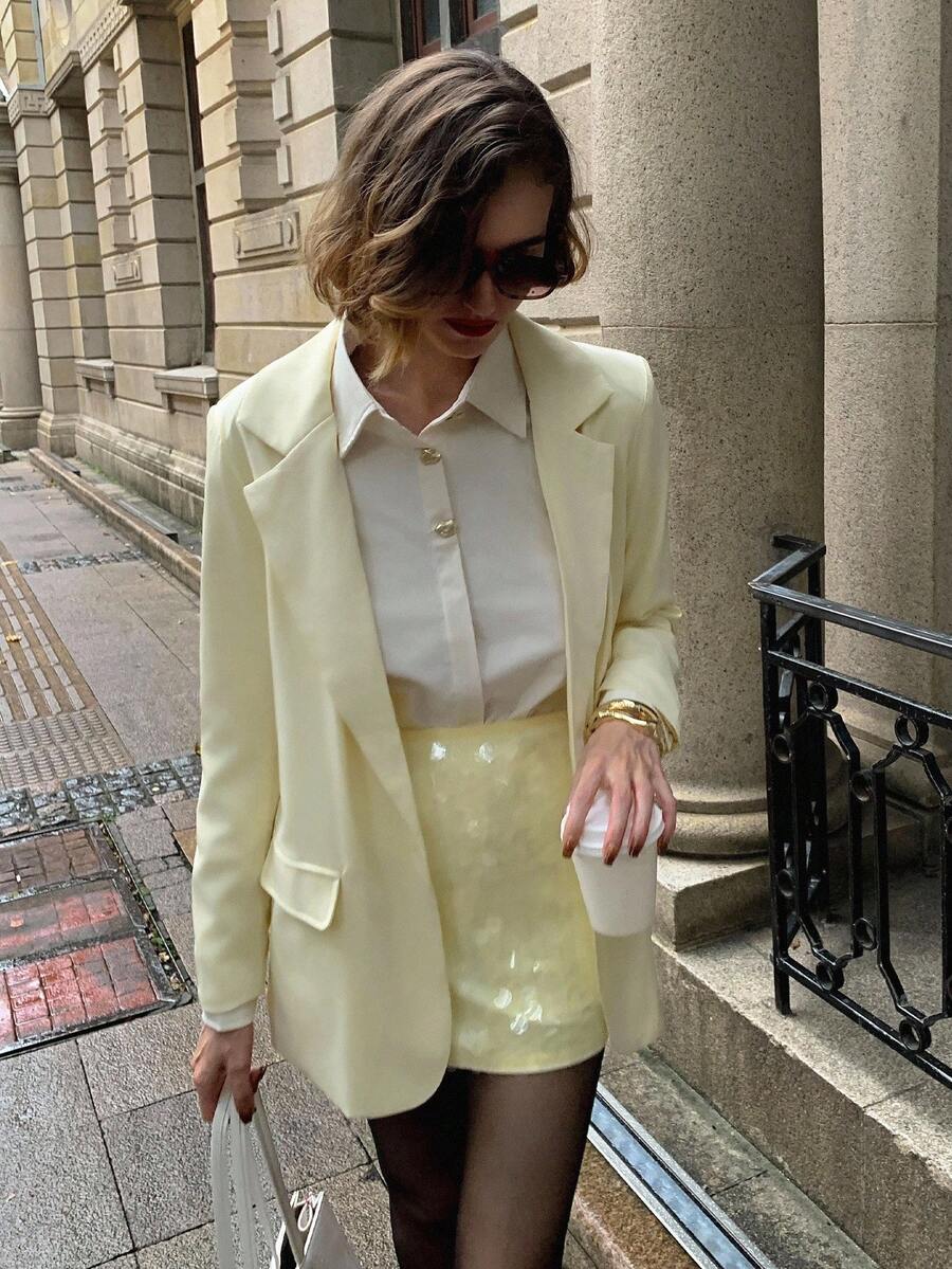 Siren Gaze Fall Women Clothes 2025 New Arrival! Women's Cream Yellow Loose Fit Office Blazer, Thin & Versatile For Business Casual, Commute, Teacher - Old Money Style With Button Details, Must - Have For Autumn Work & Daily Outings Elegant