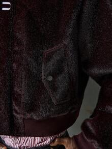 NEON BLANC Men's Long Sleeve Fashionable Casual Fluffy Zip-Up Jacket, Autumn, For Fall Winter - black red - View 6