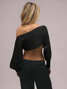 MUSERA 泡泡袖针织露肩毛衣上衣，优雅春假可爱性感90年代夏日甜美缪斯风，Y2K上衣冬季日常晚宴派对优雅情人节 - 黑色 - 查看 3