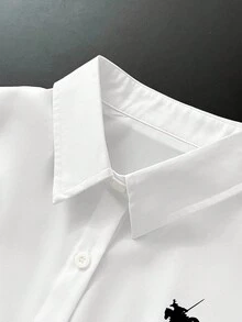 INAWLY 大码女式休闲/办公室通勤宽松刺绣马匹图案落肩长袖衬衫，春/秋 - 白色 - 查看 5