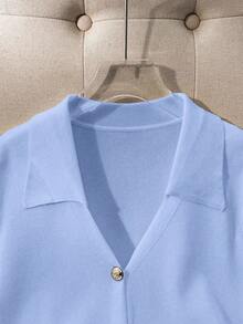 Franclia 全新夏季休闲宽松简约通勤百搭个性设计女式针织开衫 - 淺藍色 - 查看 5