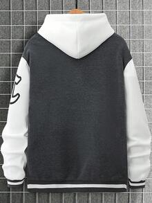 Manfinity Campus Court 宽松款男士字母图案双色运动夹克（不带连帽衫），秋季 - 深灰色 - 查看 2