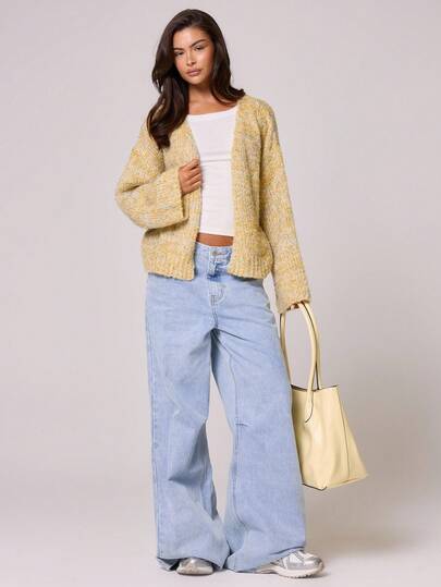 MUSERA Oversized Flare Sleeve Knit Jumper Cardigan Spring Casual Cute Sweet Airport Back To School Winter Everyday Evening Party Elegant Sweater Spring
