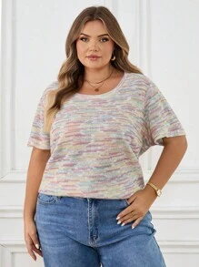 SHEIN CURVE+ 大码女式针织宽松短袖T恤/秋冬 - 彩色 - 查看 9