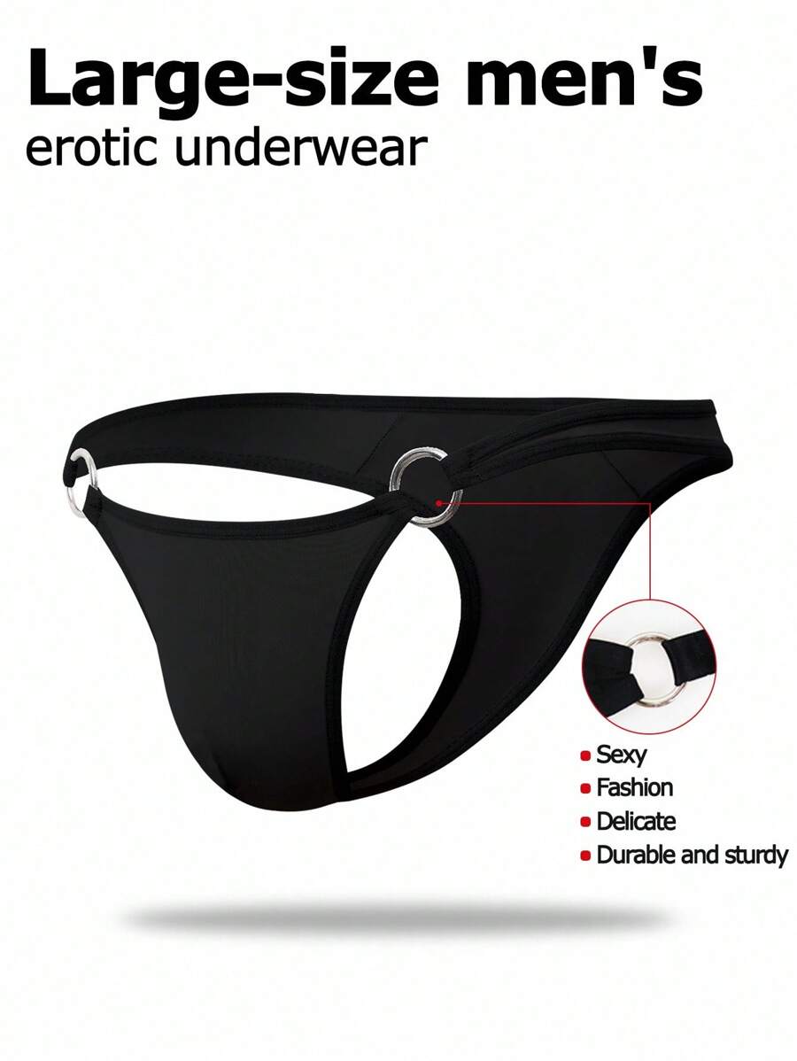 SHEIN DrisQ Plus Size Men's Solid Color Sexy G-String With Ring Detail