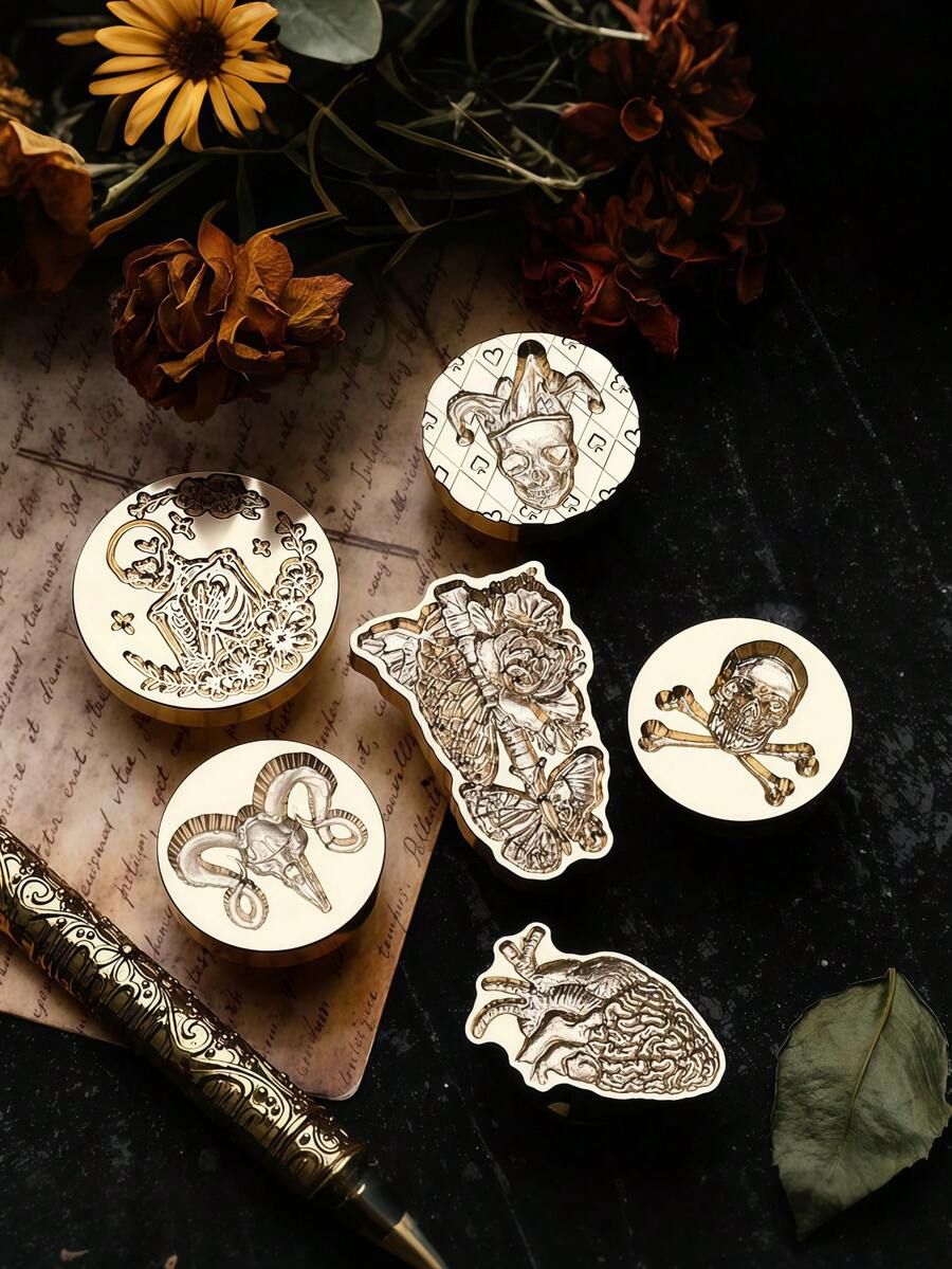 1 chiếc con dấu sáp dòng DARK SERIES mới, đầu con dấu kiểu cổ điển, chất liệu đồng thau có thể tháo rời, đầu con dấu sơn lửa dùng cho thiệp mời đám cưới, bao bì quà tặng, sổ lưu niệm, trang trí quà tặng thủ công DIY. - Nhiều kích cỡ - Xem 1