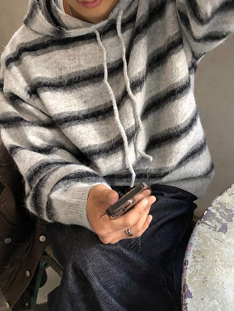 Men's Striped Hoodie Sweater, Multi-Color, Autumn, For Fall
