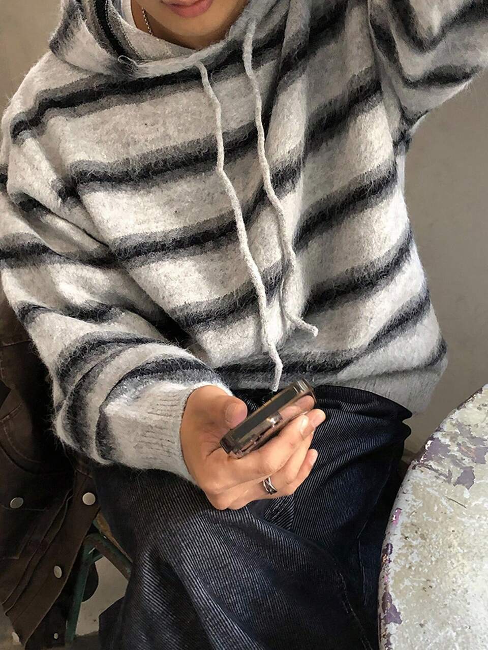 Men's Striped Hoodie Sweater, Multi-Color, Autumn, For Fall
