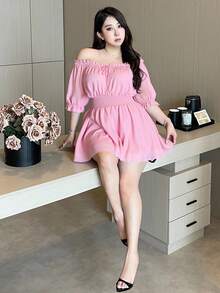 Flirla Vestido de manga abullonada con cuello en V, cintura con lazo y volantes, hasta la rodilla, talla grande. Elegante, vintage y lindo para vacaciones, citas y fiestas