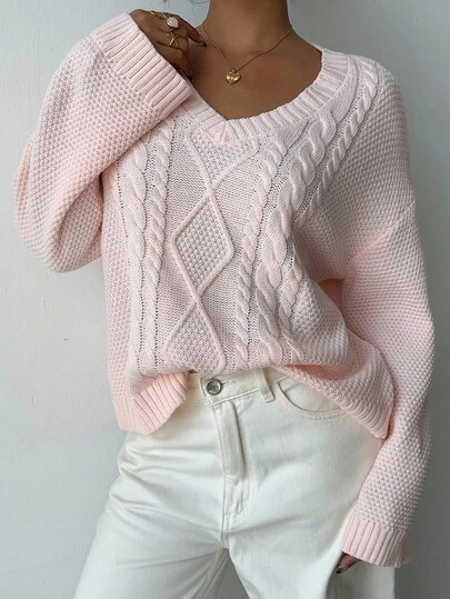 Aloruh 女士秋冬新款刺绣圆领杏色毛衣