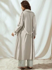 Almamuse معطف كاجوال للنساء بياقة شال وأكمام طويلة وأزرار مزدوجة فضفاض، موسم الخريف