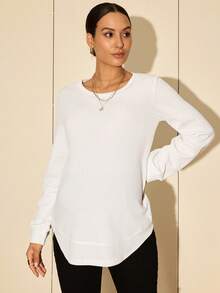 MaterniWear Casual, Homewear, Party, Maternity Loose Fit Long Sleeve Top, Spring/Autumn  Women's Sweatshirts  White Top - White - View 4