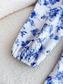 Tween Girls White And Blue Floral Dress,Elegant Autumn Tea Party Sweetheart Neck Puff Long Sleeve Ruffle Hem Sun Dresses For Vacation,Holiday,Boho - Blue and White - View 5
