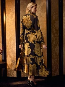 MOTF PREMIUM Váy cổ thắt nơ Jacquard - Màu nâu  Mocha - Xem 4