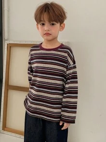 Hapijoa Toddler Boys' Casual Loose Fit Striped T-Shirt, Japanese Style For Autumn - Multicolor - View 6