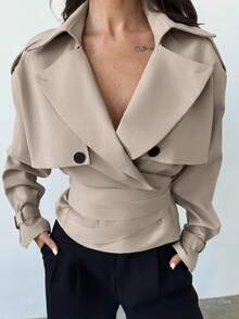 Firerie 女士优雅通勤翻领短款风衣，秋季