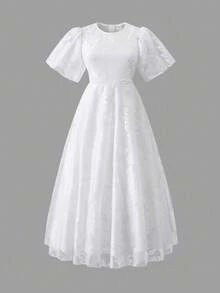 Sparklyn 优雅奢华的白色网眼少女婚纱 - 白色 - 查看 6