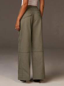 Athîral Denim Women's Minimalist Daily Wear Pentagram Pattern Jeans Studded Cargo Jeans - Khaki - View 3