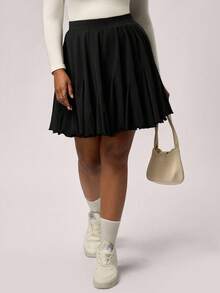 SHEIN Tall CURVE Plus Size Black Casual Loose A-Line Skirt, Fashionable, Black Ruffle Skirt, Shorts