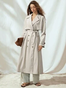 Almamuse معطف كاجوال للنساء بياقة شال وأكمام طويلة وأزرار مزدوجة فضفاض، موسم الخريف