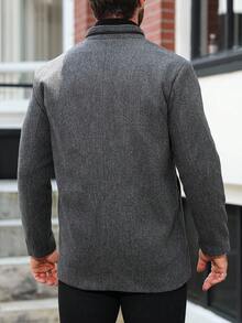 Manfinity Homme Men's Casual Stand Collar Dark Grey Overcoat, Fall/Winter - Dark Grey - View 2