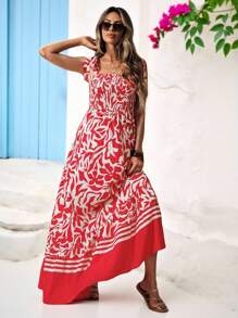 Vivid Eden Vestido largo casual de mujer con cordones y estampado - Rojo - View 6