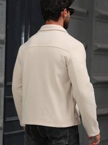 Manfinity CasualCool Herren Lässig Patchentaschen Langarm Einreiher Mantel, Herbst/Winter