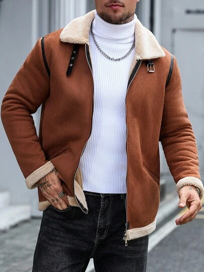 Manfinity CasualCool 男士纯色保暖长袖夹克外套，秋冬季，男士纯色绗缝外套，男士保暖夹克，冬季男士夹克，Gary夹克，保暖内衬夹克，外出浅灰色休闲夹克，送给朋友、丈夫、男友的礼物，男士冬季夹克，羊毛夹克，男士麂皮夹克，棕色夹克，棕色拉链夹克，男士抓绒夹克