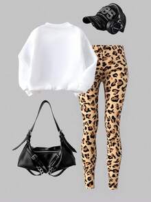 2件套女童加厚抓绒圆领卫衣和打底裤套装，印花T恤，冬季服装，秋季时尚连帽衫，猫咪爱心图案