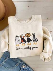 INAWLY Funny Halloween Penguin Print Crew Neck Sweatshirt - Apricot - View 3