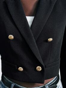 Maija 2026 Spring/Summer Women's Solid Color Lapel NeckLong Sleeve Double-Breasted Casual Blazer Jacket, Autumn - Black - View 7