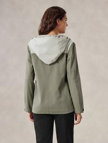OutZeal Veste de plein air pour femmes, randonnée, camping, résistante à l'eau, coupe-vent, capuche réglable, blocs de couleurs, Top de plein air, printemps automne - Vert - Voir 9