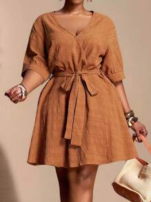 Slaydiva Women's Plus Size Brown Summer Smart Casual Everyday Dresses,Autumn Winter New Arrivals Fall Clothes For Halloween Birthday Business Casual Woman - Brown - View 12