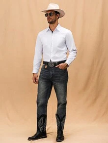 Manfinity Nomadique 男士休闲通勤拼色长袖衬衫