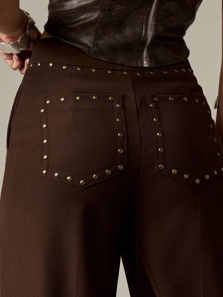 MISSGUIDED High Waisted Wide Leg Pants With Stud Details