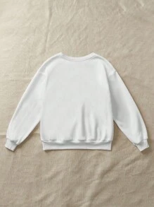 SHEIN EZwear Halloween Clothes  Casual Minimalist Halloween Pattern Loose Fit Fleece Crew Neck Sweatshirt, Fall/Winter - White - View 2