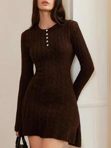 Aveloria Rosie 秋冬新款羊毛混纺时尚鱼尾针织连衣裙 - 咖啡棕 - 查看 3