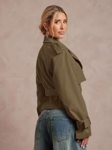 Lumalex Fashionable Casual Short Pleated Women Trench Coat,Fall - Army Green - View 2