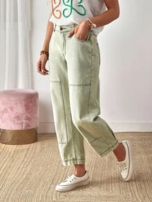 EMERY ROSE Quần jean ống đứng có khóa kéo túi đơn giản, phù hợp mặc hàng ngày - xanh quân đội - Xem 5