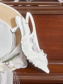 CUCCOO HITCHD Giày cao gót mũi nhọn họa tiết ren thêu 3D họa tiết hoa thanh lịch, ngọt ngào, lãng mạn, phong cách cung đình dành cho nữ, Cô dâu, Phù dâu, Khách dự tiệc cưới, Hẹn hò, Tiệc tùng, Thu/Đông - trắng - Xem 13