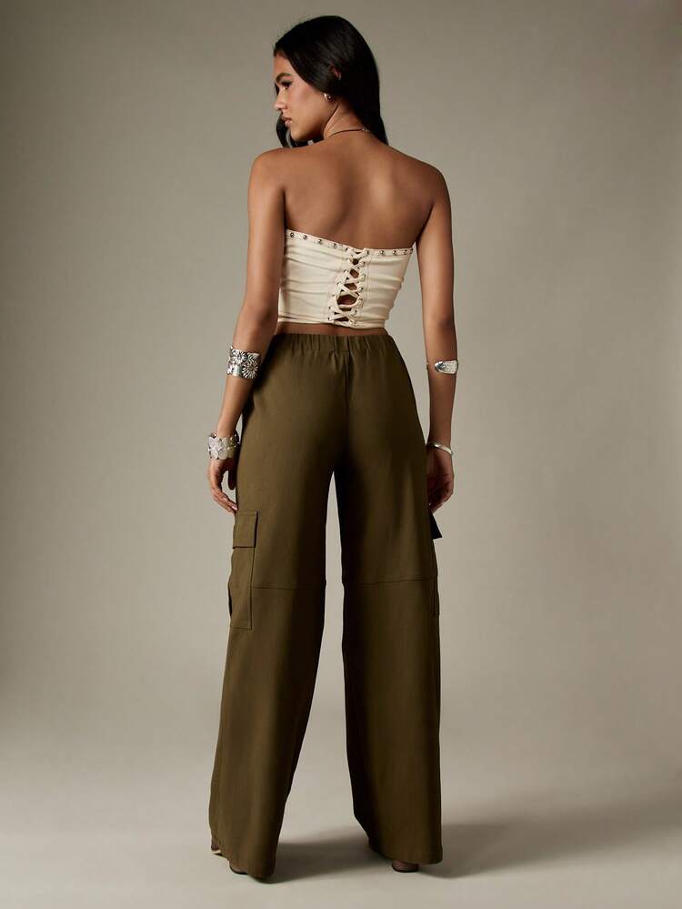 MISSGUIDED Wide Leg Cargo Pants With Drawstring And Patch Pockets