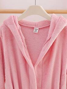 Tween Girls Plush Belted Robe Loungewear, Autumn/Winter Hooded Bathrobe Fuzzy Robe Girls Bathrobe Fall - Pink - View 6