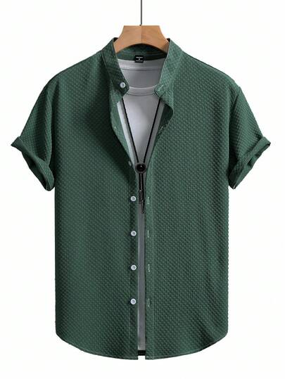 Manfinity Homme Men's Summer Casual Solid Color Textured Short Sleeve Shirt Summer Shirts For Men Shirts For Guys Men Summer Shirts Shirts For Men Men Shirts Casual Shirts For Men