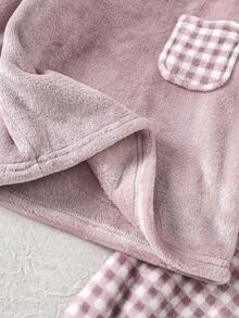 SHEIN Genkimix Kids 2件套女童毛绒格子长袖上衣和裤子休闲舒适柔软睡衣套装