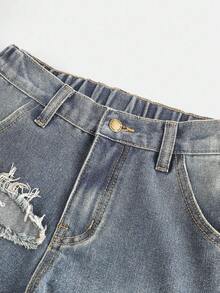 SHEIN Girlism Tween Girls Y2K Fashionable Clothes Fairycore Frayed Edge Decor Washed Baggy Denim Wide Leg Jeans Pants, School,Streetwear, Baggy Jeans Y2k, Jeans Wide Leg, Oversized Jeans, Loose Jeans, Raw Trim Denim Baggy Fall Winter