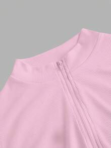 SHEIN EZwear Bộ đồ liền thân cổ cao có khóa kéo họa tiết ngựa con dành cho nữ, áo liền thân dài tay thường ngày, thu/đông - Nhiều màu - Xem 3